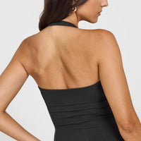 Mellow™ Rib Halter Neck Vest with Built in Bra Shelf | Soft Black