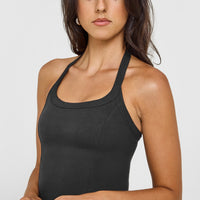 Mellow™ Rib Halter Neck Vest with Built in Bra Shelf | Soft Black