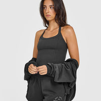 Mellow™ Rib Halter Neck Vest with Built in Bra Shelf | Soft Black