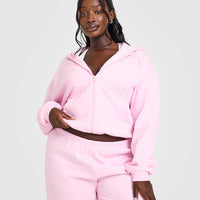 Lightweight Zip Through Hoodie With Oner Logo | Washed Chalk Pink