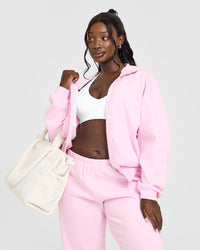 Lightweight Zip Through Hoodie With Oner Logo | Washed Chalk Pink