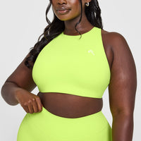 EasyLift™ High Neck Sports Bra with White Logo | Citrus Green
