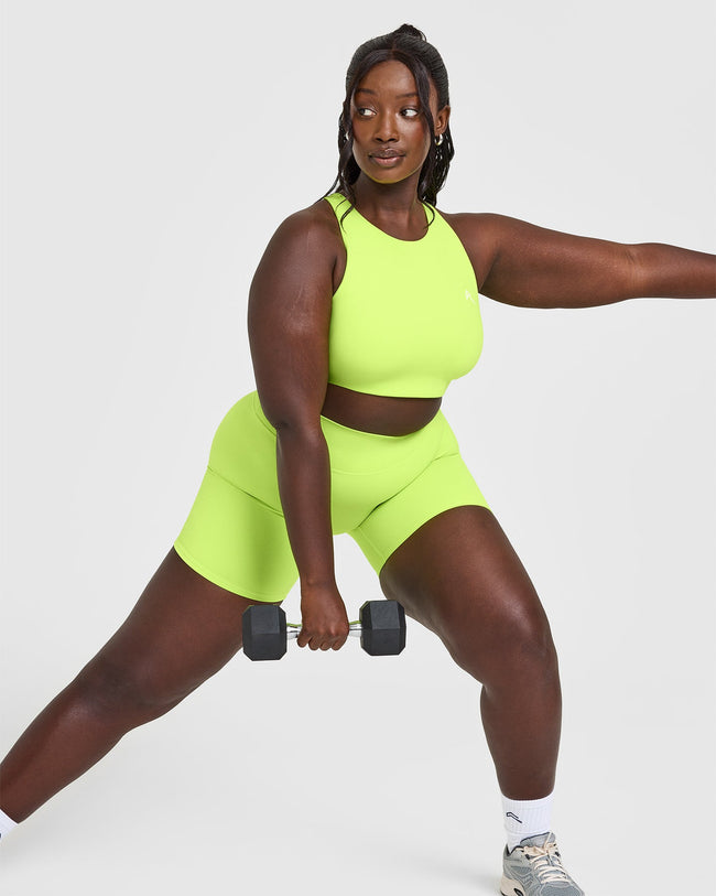 EasyLift™ High Neck Sports Bra with White Logo | Citrus Green