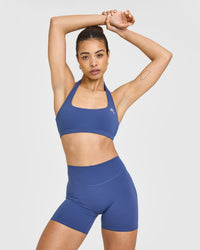 EasyLift™ Halter Bralette with White Logo | Shadow Blue