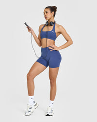 EasyLift™ Halter Bralette with White Logo | Shadow Blue
