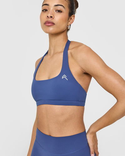 EasyLift™ Halter Bralette with White Logo | Shadow Blue