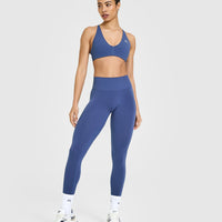 Effortless Seamless Leggings with White Logo | Shadow Blue