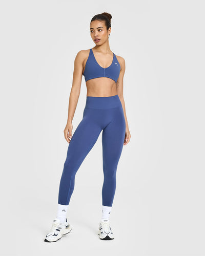 Effortless Seamless Leggings with White Logo | Shadow Blue