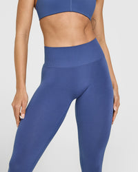 Effortless Seamless Leggings with White Logo | Shadow Blue