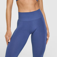 Effortless Seamless Leggings with White Logo | Shadow Blue