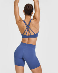 EasyLift™ High Neck Sports Bra with White Logo | Shadow Blue