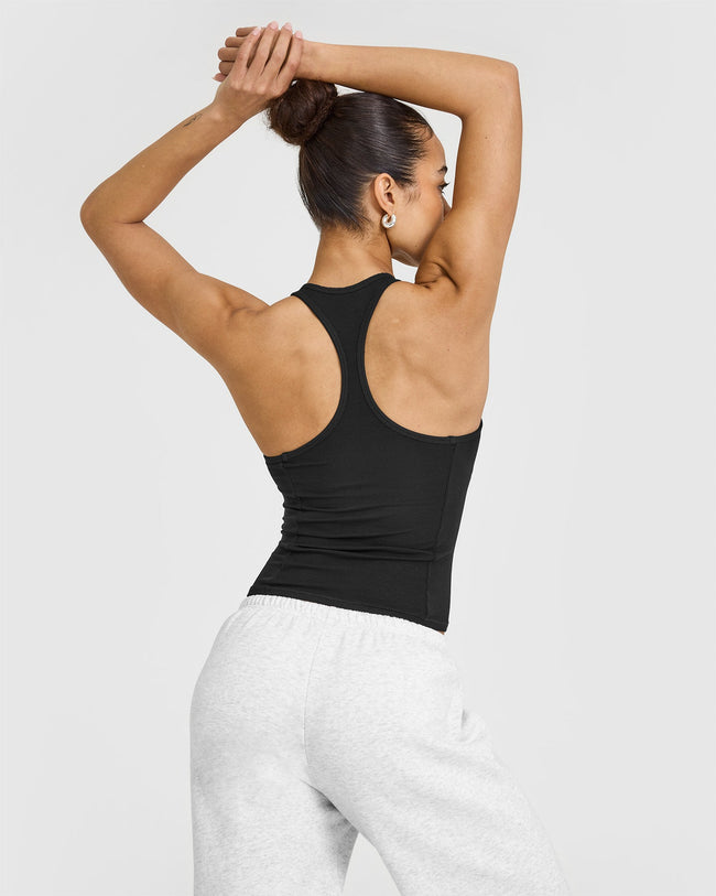 Mellowâ„¢ Rib Scoop Neck Vest with Built in Bra Shelf | Soft Black