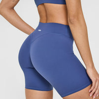 SoftMotion™ Cycling Shorts 8" with White Logo | Shadow Blue