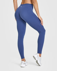 SoftMotion™ Leggings with White Logo | Shadow Blue