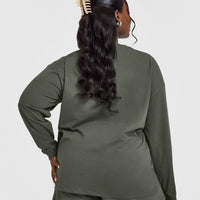 Classic Oversized Lightweight Long Sleeve Top | Dark Khaki