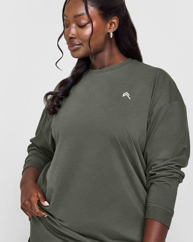 Classic Oversized Lightweight Long Sleeve Top | Dark Khaki