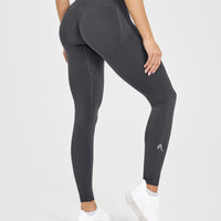 Effortless Seamless Leggings with White Logo | Coal