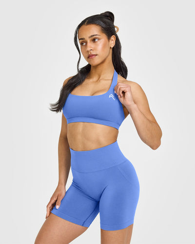 EasyLift™ Halter Bralette with White Logo | Glaucous Blue