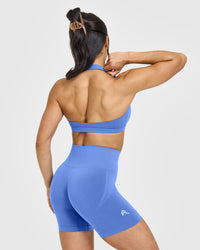 EasyLift™ Halter Bralette with White Logo | Glaucous Blue