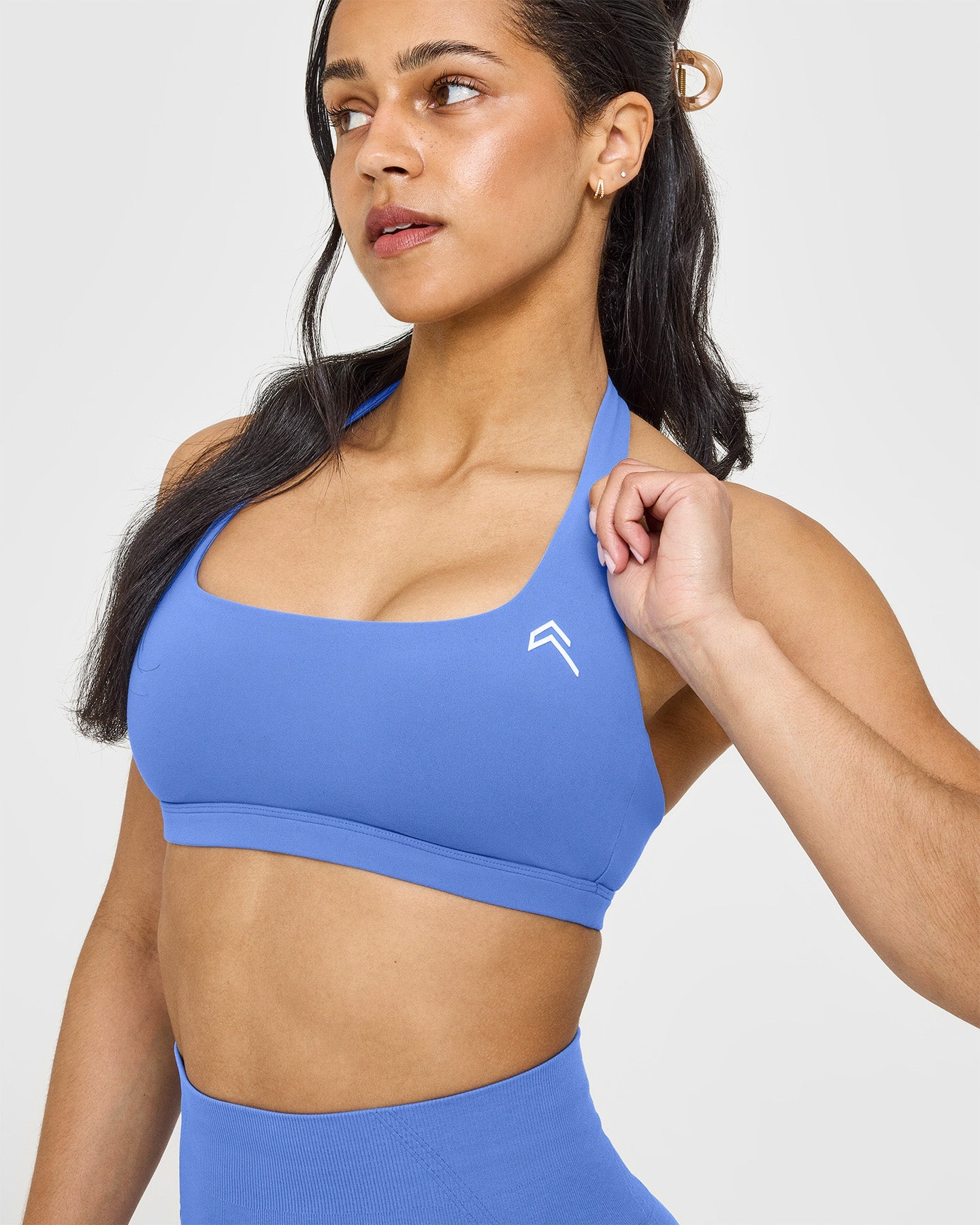 EasyLift™ Halter Bralette with White Logo | Glaucous Blue