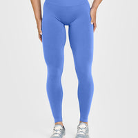 Effortless Seamless Leggings with White Logo | Glaucous Blue