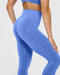 Effortless Seamless Leggings with White Logo | Glaucous Blue