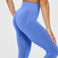 Effortless Seamless Leggings with White Logo | Glaucous Blue