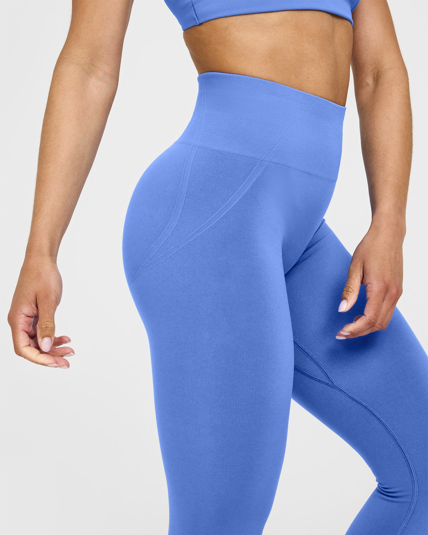 Effortless Seamless Leggings with White Logo | Glaucous Blue