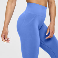 Effortless Seamless Leggings with White Logo | Glaucous Blue