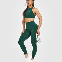 Effortless Seamless Leggings with White Logo | Racing Green