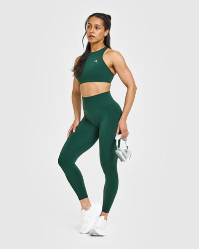 Effortless Seamless Leggings with White Logo | Racing Green
