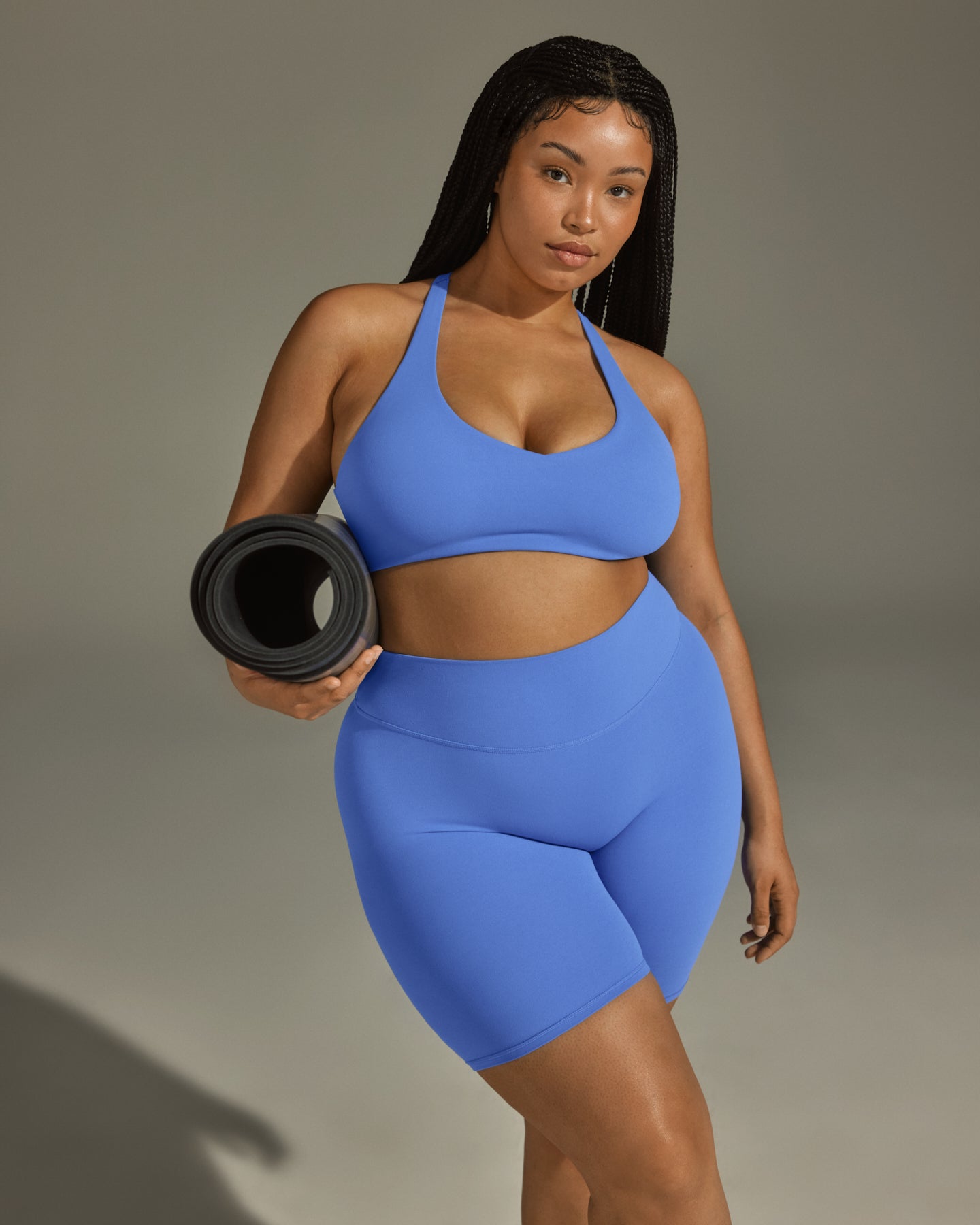 SoftMotion™ Cycling Shorts 8" with White Logo | Glaucous Blue