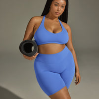 SoftMotion™ Cycling Shorts 8" with White Logo | Glaucous Blue