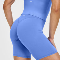 SoftMotion™ Cycling Shorts 8" with White Logo | Glaucous Blue