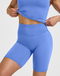 SoftMotion™ Cycling Shorts 8" with White Logo | Glaucous Blue