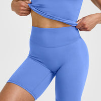 SoftMotion™ Cycling Shorts 8" with White Logo | Glaucous Blue
