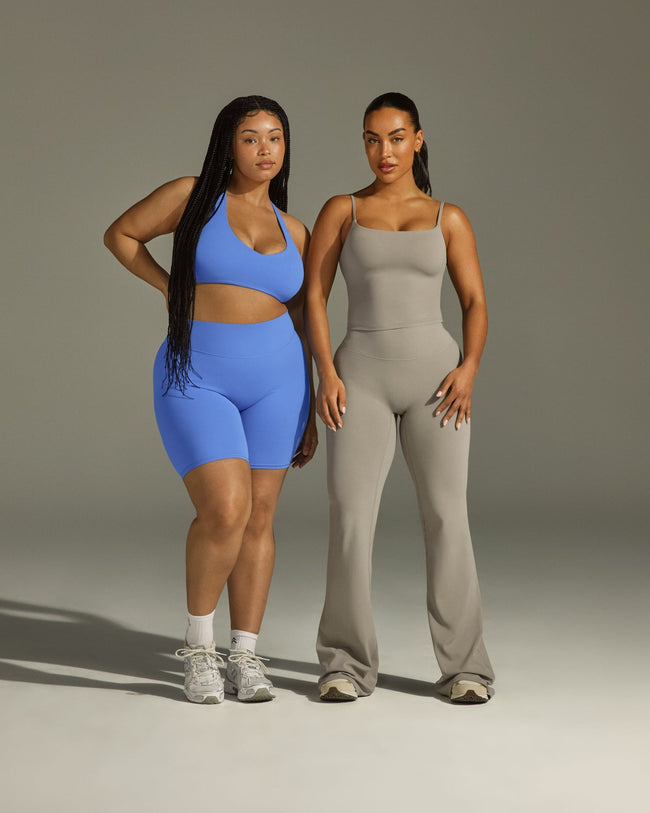 SoftMotion™ Cycling Shorts 8" with White Logo | Glaucous Blue