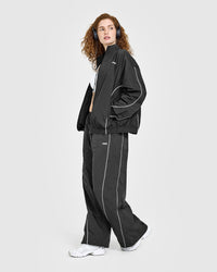 Oversized Piped Woven Track Jacket | Soft Black