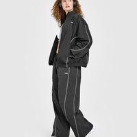 Oversized Piped Woven Track Jacket | Soft Black