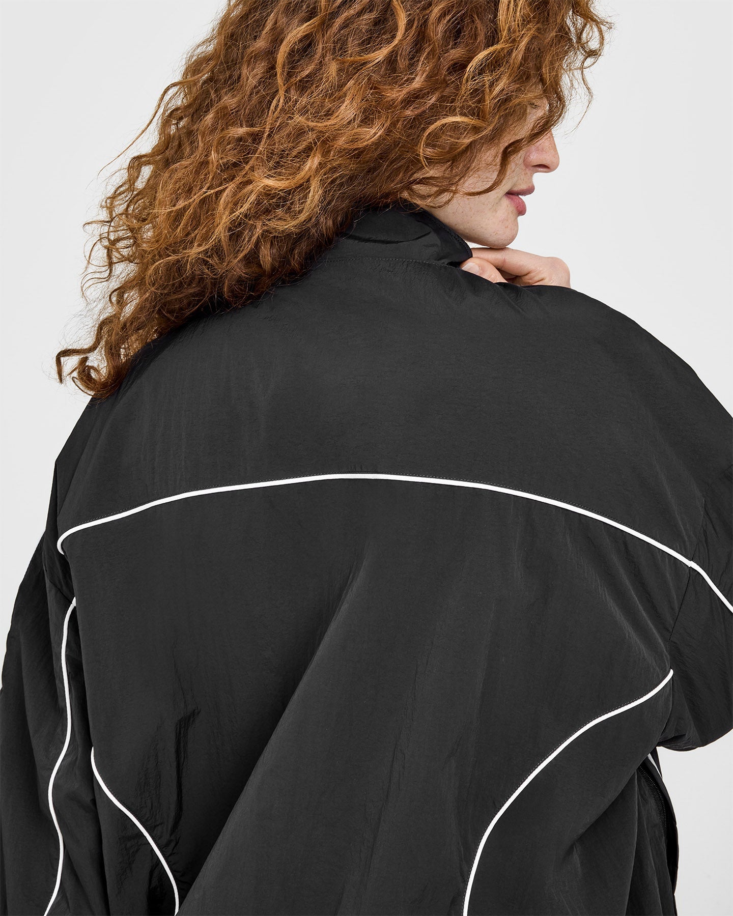 Oversized Piped Woven Track Jacket | Soft Black