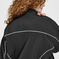 Oversized Piped Woven Track Jacket | Soft Black