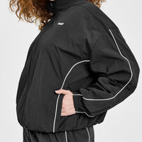Oversized Piped Woven Track Jacket | Soft Black
