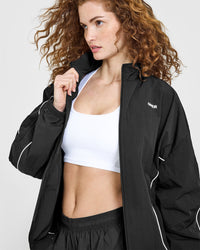 Oversized Piped Woven Track Jacket | Soft Black