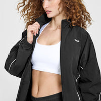 Oversized Piped Woven Track Jacket | Soft Black
