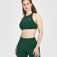 EasyLift™ High Neck Sports Bra with White Logo | Racing Green