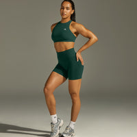 EasyLift™ High Neck Sports Bra with White Logo | Racing Green