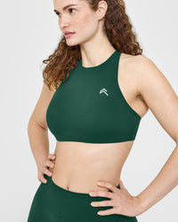EasyLift™ High Neck Sports Bra with White Logo | Racing Green