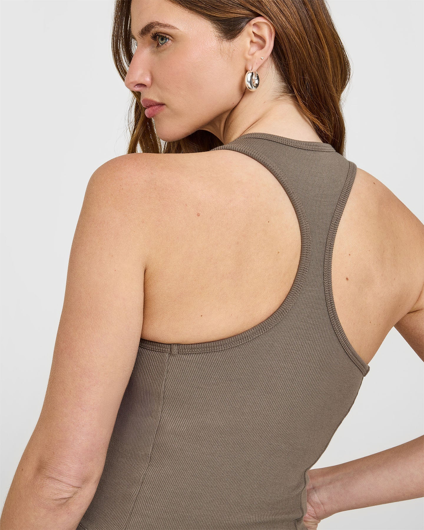 Mellow™ Rib Square Neck Mid Vest with Built in Bra Shelf | Moss Brown