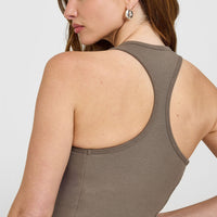 Mellow™ Rib Square Neck Mid Vest with Built in Bra Shelf | Moss Brown