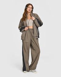 Oversized Piped Woven Track Jacket | Moss Brown